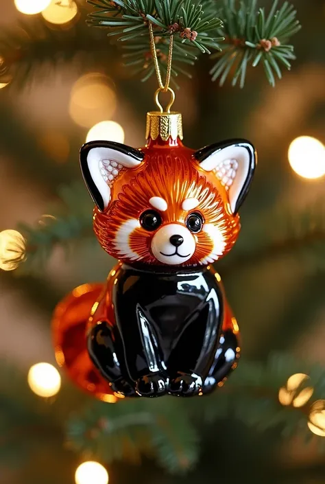 glass Christmas tree toy in the shape of a red panda for a Christmas tree