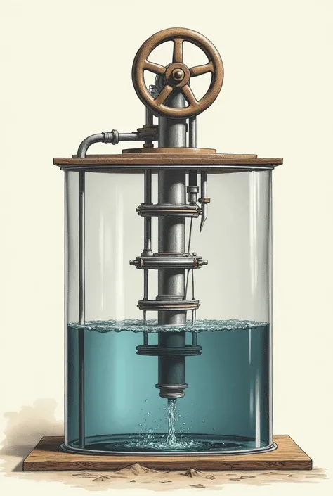  In a large closed container of water ,  The vessel standing on a horizontal plane is placed vertically, roche along the length . . In a short tube, water enters the ,  mill mechanism standing in the container and causes this mechanism to rotate 