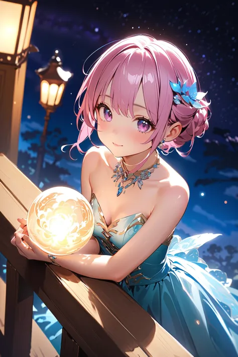 1 girl, (cute face), teenager, various hairstyles, (soft expression), (gazing thoughtfully), small breasts, slim, (wearing fantasy game style enchanted dress), above knee length, (porcelain skin),  
BREAK  
Moonlit balcony, starry sky, (leaning against the...