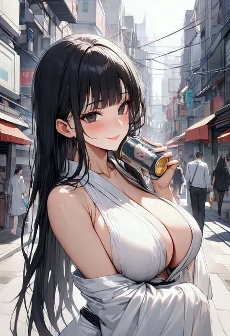 ((alone))、 girl、Big Breasts、 High Quality 、(( Masterpiece))、 high definition、Thick Coating、White Ao Dai、 anatomically correct hands working in modern cities、 black hair、 with bangs、 long hair、 dark eyes、(( white background ))、 no background、smile、 slim fig...