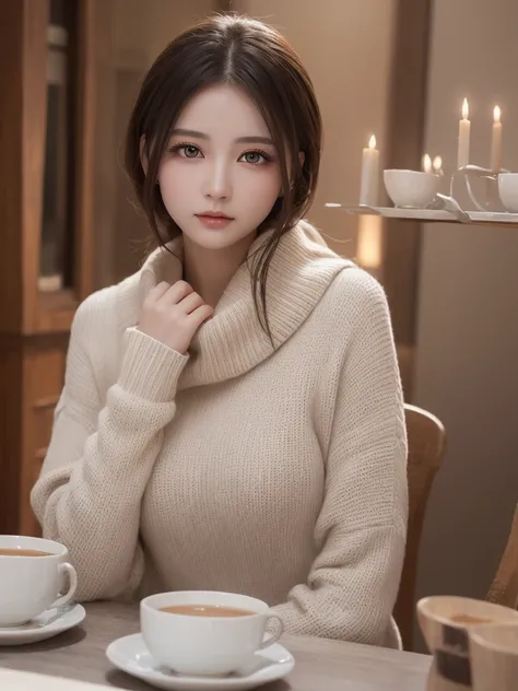 Tabletop, Highest quality, shape, Very detailed, finely, High resolution, 8k wallpaper,  perfect dynamic structural shape, Beautiful and beautiful eyes, Winter women&#39;s fashion,Straight hair,Small breasts、((Crimson Lip:1.7)), Bold sexy pose,smile、20-yea...