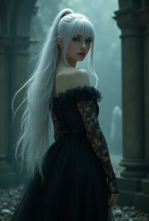 Vampire lady with silver hair
