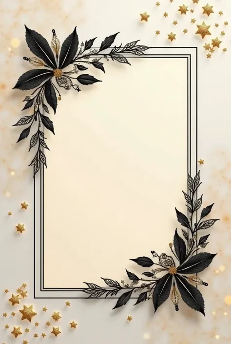  Create an elegant invitation for a Christmas event , That it has a white background, The background of the invitation is beige ,  the details of the card are black and gold and that has no text