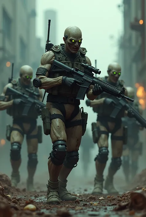 Zombie cyborg soldiers armed with rifles