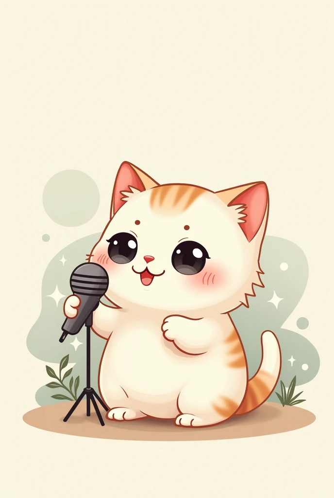 create cute cat and add an element of a microphone in art Japanese minimalist  style