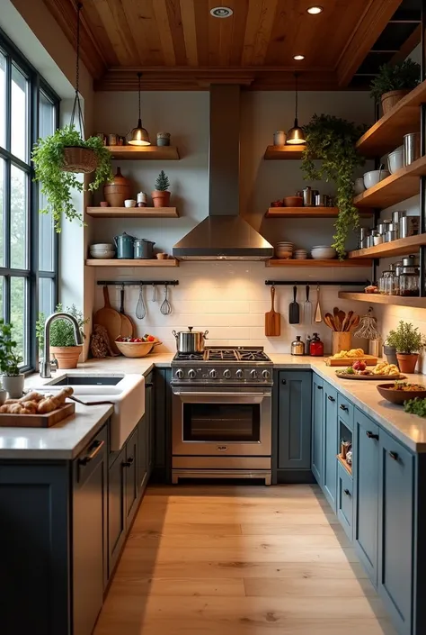 Beautiful kitchen with cooking utensils 