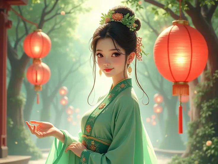 /Imagination Tips: https://image5.cdn.seaart.ai/static/upload/20230609/8209bbe6-5d3d-417a-ba6d-8cbde95790a7.png Aesthetic, A Bishōjo illustration, wearing light green hanfu:::2, diagonal composition, Up View: :0.5, Unreal Engine: :0.5, Soft Light::0.5, Gre...