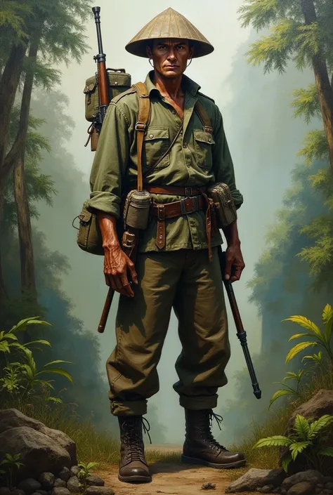 A painting of a Vietnamese peasant soldier