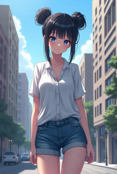 1girl, black hair updosos, blue eyes, wearing white shirt, denim shorts, city, absurdres, high res, ultrasharp, 8K, masterpiece, looking at viewer

easynegative, extra fingers, fewer fingers, (low quality, worst quality:1.4), (bad anatomy), (inaccurate lim...