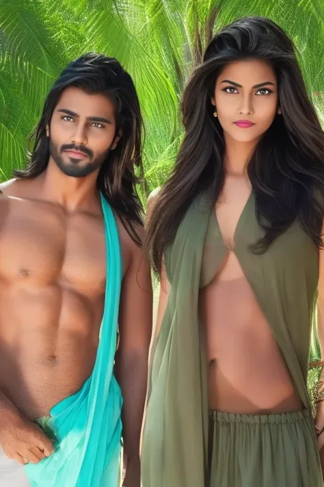 a couple of men and a woman posing for a picture, a portrait by Max Dauthendey, trending on instagram, tachisme, movie stills photography, sexy movie photo, indian, hd movie photo, indian super model, cinematic shoot, still from a movie, provocative indian...