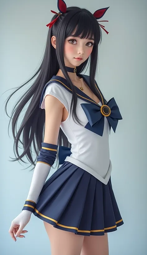 a woman in a sailor costume posing for a picture, anime girl cosplay, anime cosplay, sailor moon style, inspired by Sailor Moon, anime girl in real life, the sailor moon. beautiful, cosplay photo, sailor moon aesthetic, sailor moon!!!!!!!!, sailor uniform,...