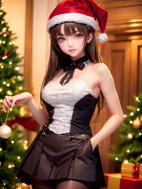 (( top quality )), ((masterpiece)), ( Details), 1girl,  sexy,A girl dressed up for Christmas, cute, nice style , miniskirt,Ami Tights,