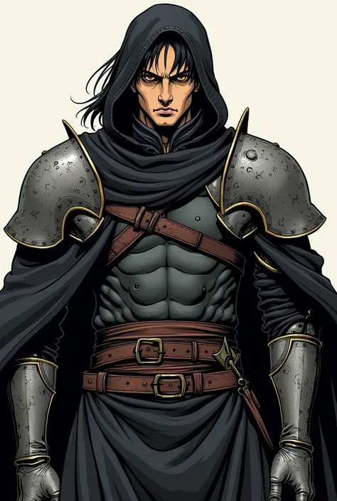 Guts is the main character of the Berserk manga 
Appearance : High, , a muscular brunette with sharp facial features . The body is covered with a network of scars ,  obtained in numerous battles .  He wears dark-colored clothes , , as a rule ,  wears a she...