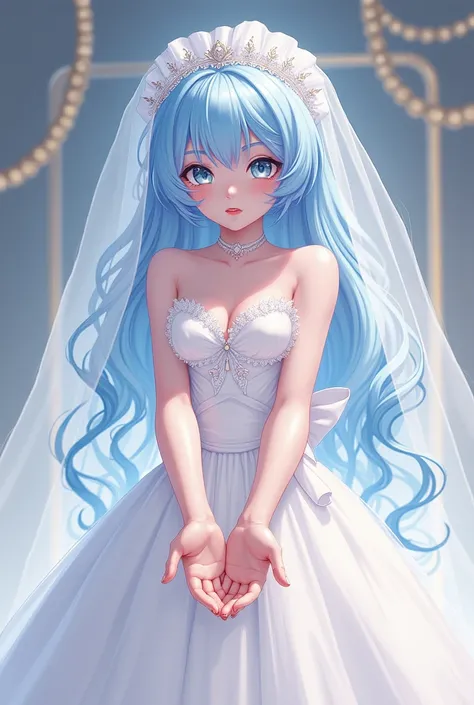 Jinx as powder from arcane season 2 in a bride outfit taking my hands