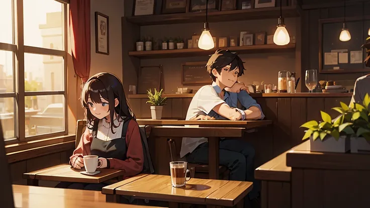 Couple talking together in a coffee shop