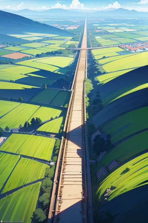  wide railroad track, Labeled,  landscape painting,  Animated Background Art , Loepfert, Detailed views - 672 ,  landscape paintingの詳細, Loepfert style, beautiful Anime Landscape, Made by Anime Painter Studio, Background artwork, Scenery of anime country, B...