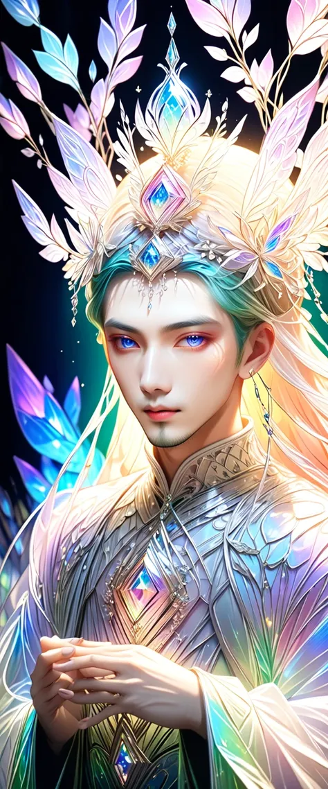 向かい合うhuman王と妖精女王。Pyroxene Fairy 。 Beautiful, mysterious, and majestic standing figure 。 Fairy Queen born from diamonds 。 Translucent hair that lets through light 。 Multicolored eyes that change color like an aurora 。。 Delicate and exquisite beauty like sil...