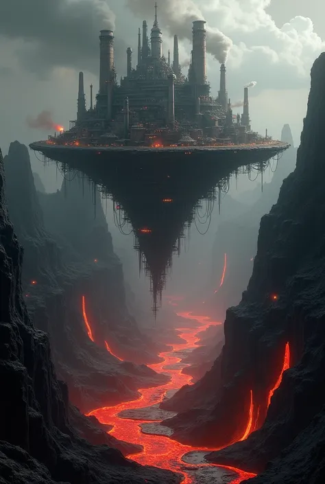  floating city

Aesthetics :  Structures in dark tones and red ,  with smoking towers and levitating lava pits.
location:  About the ancient ruins of Hawaii , amidst the legacy of volcanoes .