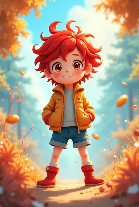 Cute little Anime, Red boots, Red hair, Long hair, Boy