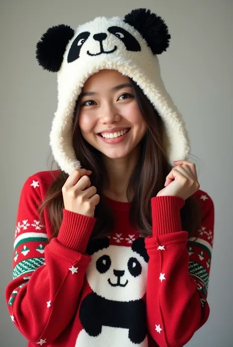 sweater onlychrismas women  with panda hat full body 