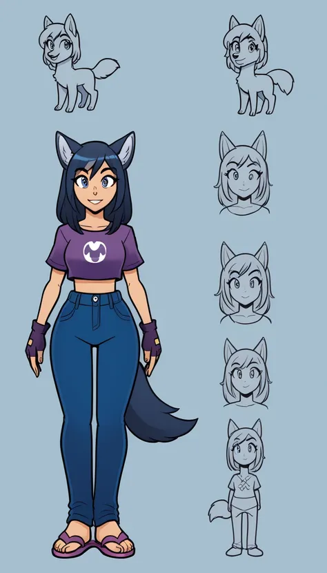 score_9, score_8_up, score_7_up, 1 girl, (full bodies in view), perfect proportions, simple background. standing, ((charactersheet, reference sheet, multiple views)), ((character design sheet, same character, front, side, back)), complete body, Dark Blue h...