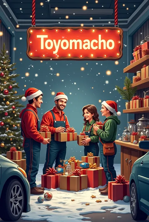 Very Christmas image without snow that they have as gifts spare parts for Toyota where they give prominence to the word TOYOMACHO 