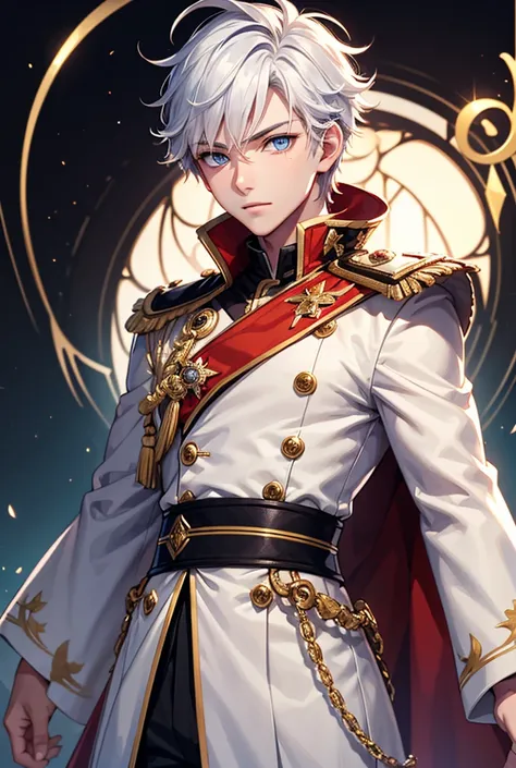 BOY WITH WHITE HAIR,  blue eyes, Extremely handsome in prince clothes,  ultra extreme quality  