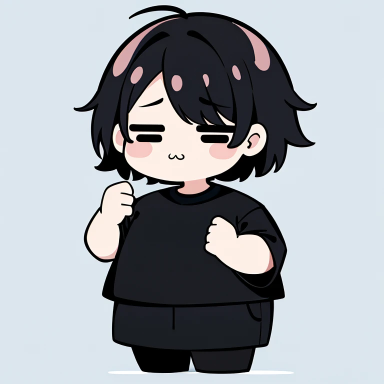 a cartoon boy in a black shirt and black pants, Fanart oficial,  high quality fanart , Jungkook, 🍁 , Chibi Art, advanced digital Chibi Art,  chibi,  an adorable Korean face ,  yoongi , official illustration, has sorte,  art style,  by Master Kanbun , estil...