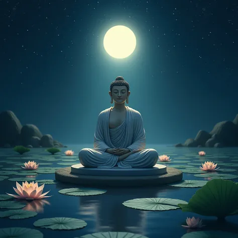 Buddha, lotus, water, starlight and moonlight