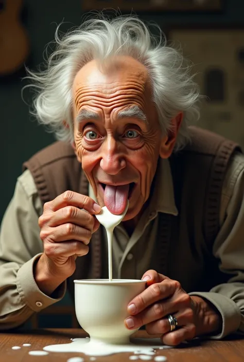 Old Man Licking Milk