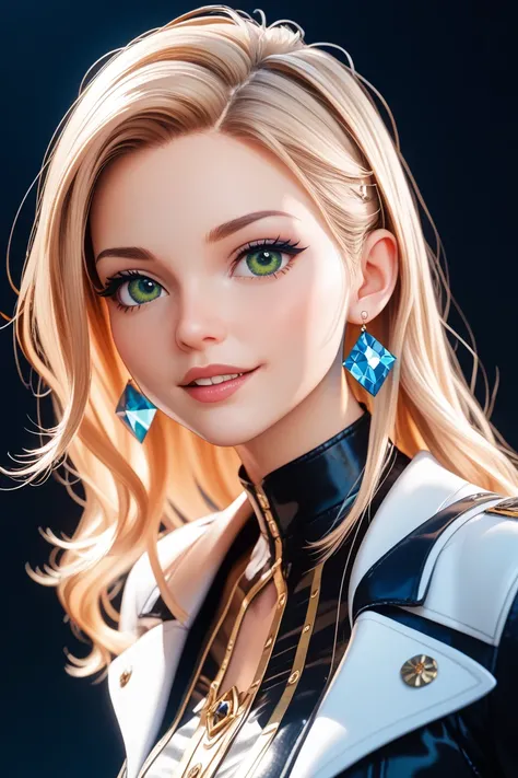  for work、Immerse yourself in the elegance and refinement of enchanting sparkling green eyes. Utilizing 3D technology and Octane rendering at 8K resolution、Her detailed face is rendered in a hyper-realistic way。.  exquisite, sharp details and smooth render...