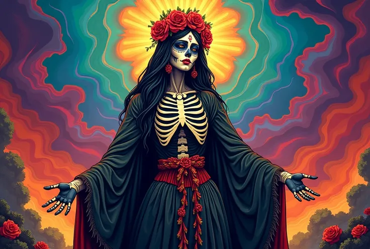 Santa MUERTE style woman bright colours 