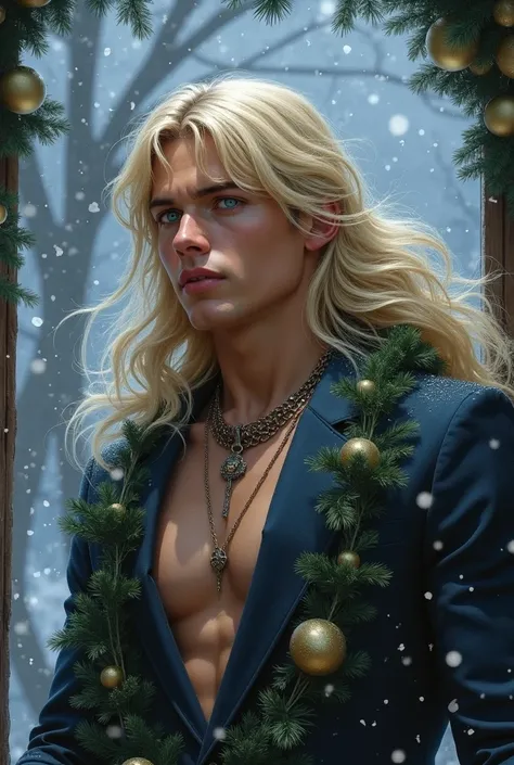  Highly detailed digital illustration . Frank Frazettas dynamic curves and Louis Rowes intricate details. , Serious, handsome adult ,  brave young man with very long blond hair below his shoulders,  aquamarine eyes ,  with very beautiful facial features , ...