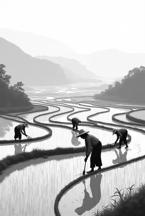 planting rice pictures without color