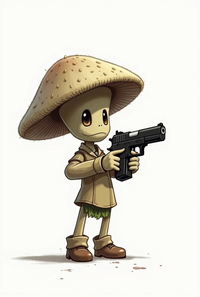 a mushroom with a gun, 2d digital art, whit background