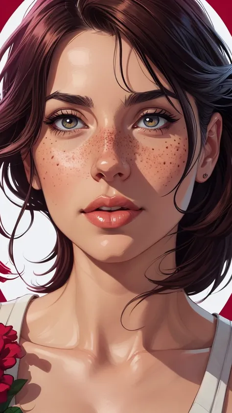 a close up of a woman holding a bunch of flowers, beautiful retro art, lois van rossdraws, inspired by Art Frahm, beautiful digital illustration, rob rey, exquisite digital illustration, pinup art, rossdraws portrait, style of stanley artgerm, stunning dig...