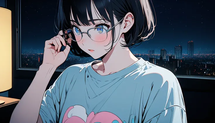 (( black hair)),((Pale Color)),masterpiece, ((( Y shirt))),Highest quality, Beautiful attention to detail, Very detailed, In detail, High resolution, Perfect Anatomy, , , Girl, (one person:1.5), alone, (Glasses), ((( holding his smartphone to his ear))), (...