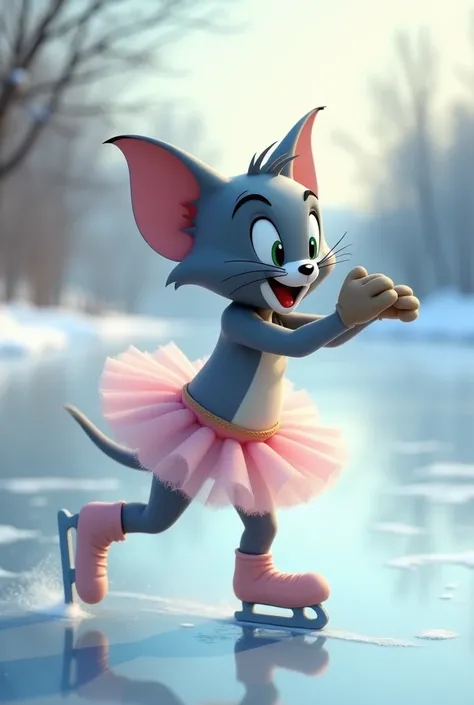 Tom le chatde tom et Jerry en tutu fait du patin a glace