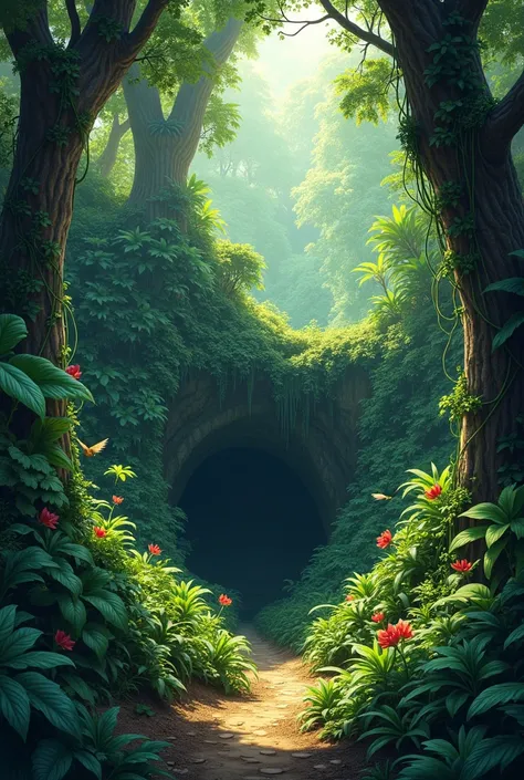 A jungle with cave