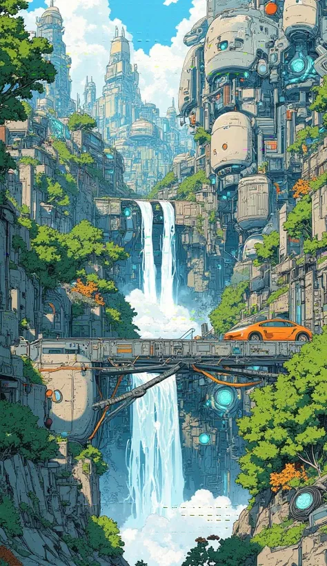  Future City　waterfall　green　Ruins