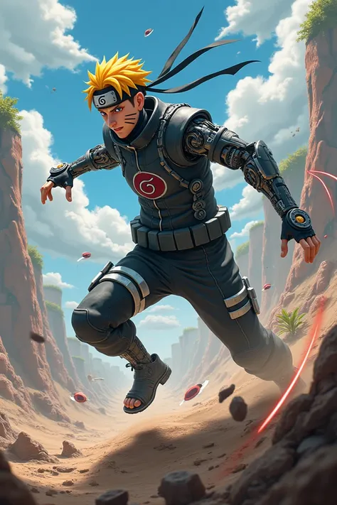 Naruto in a cyborg costume fighting in Zeno