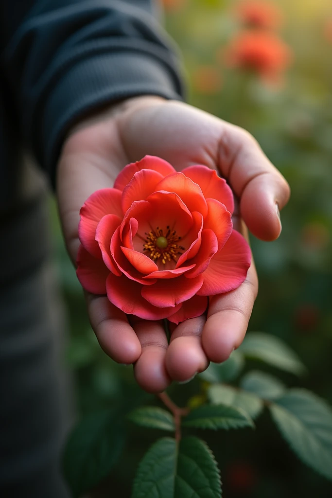 Gulab ka phool ek aadami hath mein pakde Ho