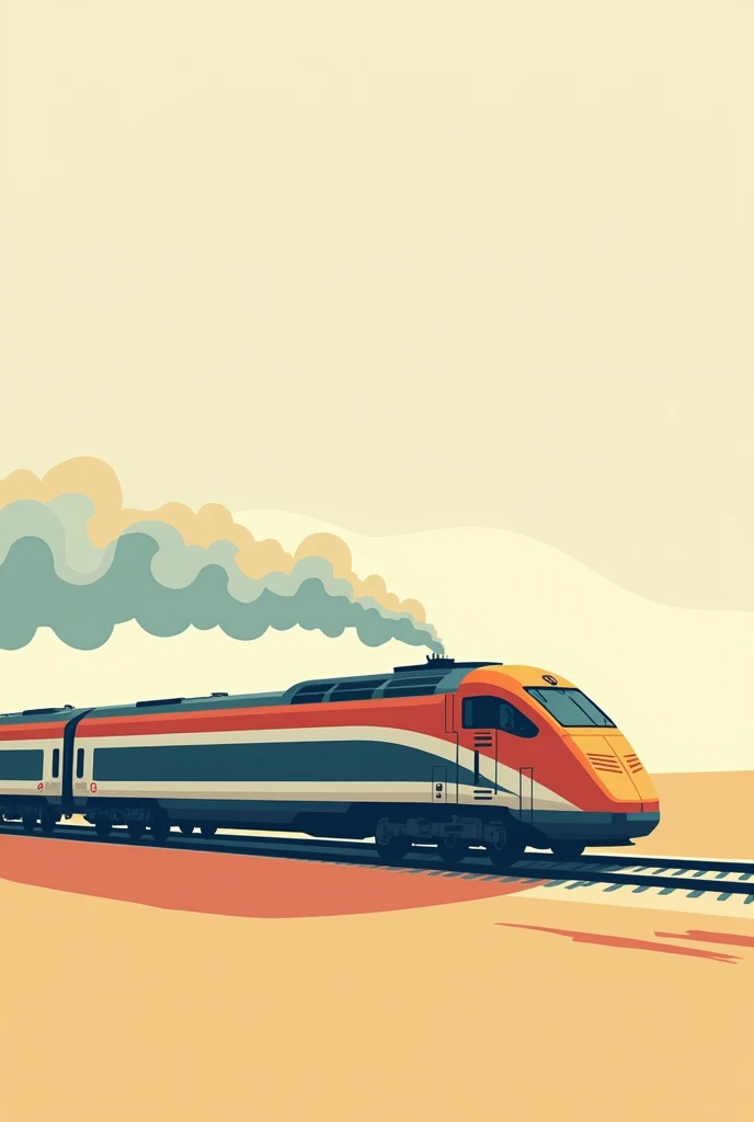 Minimalist flat vector image of a train in perspective throwing smoke in surfer style