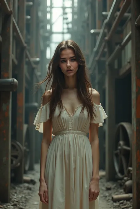 girl, beautiful, industrial, simple dress