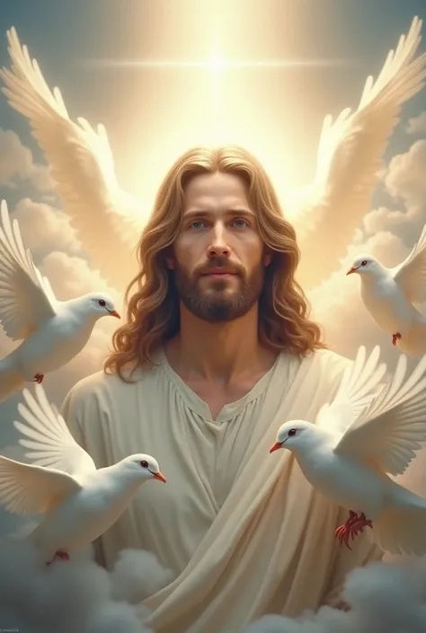 Jesus with white doves 