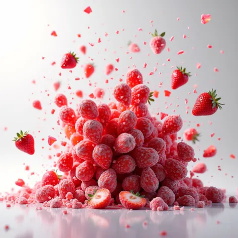 frozen strawberries crumble into small fragments as if from an explosion