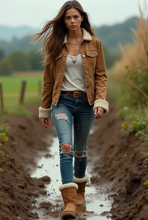 Woman wear ugg in mud