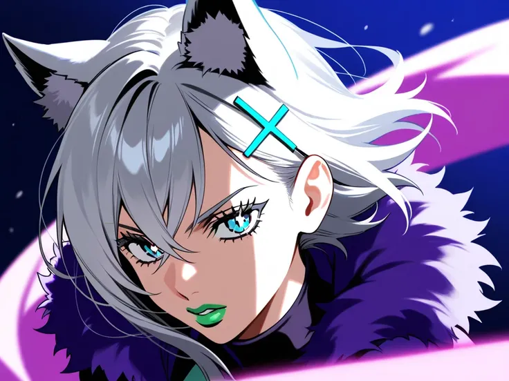 Sand Wolf Shiroko　 Silver Hair　 wolf ear　 blue eyes　JoJo