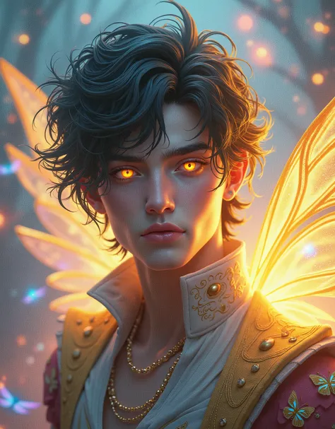 (((Master Parts))), (((Highest quality))), ((Ultra-detailed)),(Highly detailed CG illustrations), ((Very delicate and beautiful)),Yellow Eyes, Cinematic Light, Amazing fantasy art. Mythical fantasy and fairy tale fantasy, Great rainbow accents. ((Use paste...