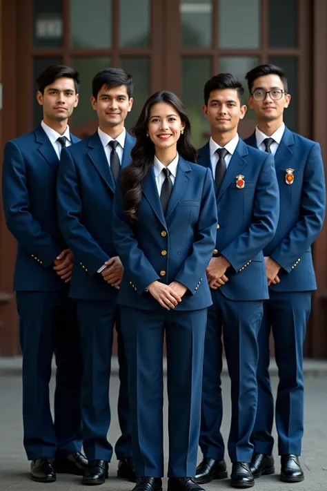 Young officers of group 4(1 lady, 3 boy) with background ministry of foreign affairs Nepal. bureaucratic dresss of nepal(blue coat and pant with white shirt)